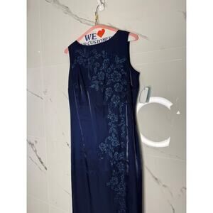 Vintage 90’s Y2K Blue Sleeveless Gown With Floral Glitter dark romantic 8 prom